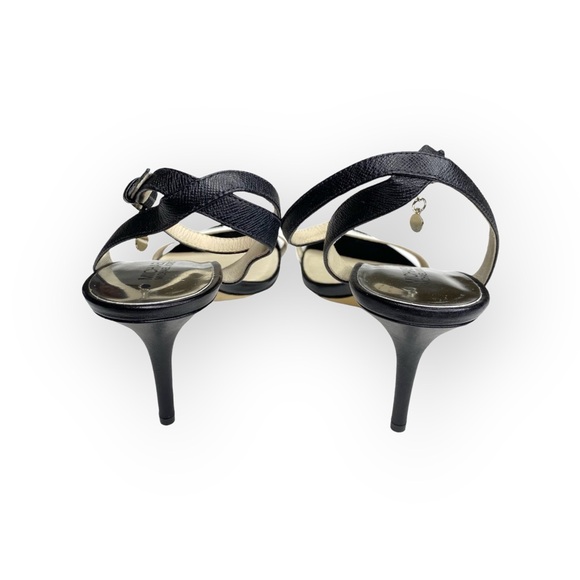 Michael Kors ᪥ Bridget Saffiano Leather Stiletto Ankle Strap Sandal ᪥ B+W ᪥ 10M - Picture 5 of 17